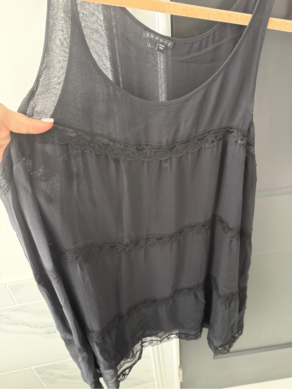 Theory Black Lace-Trim Sleeveless Camisole - Picture 3 of 6